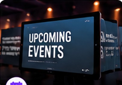 Event announcements displayed on a large screen